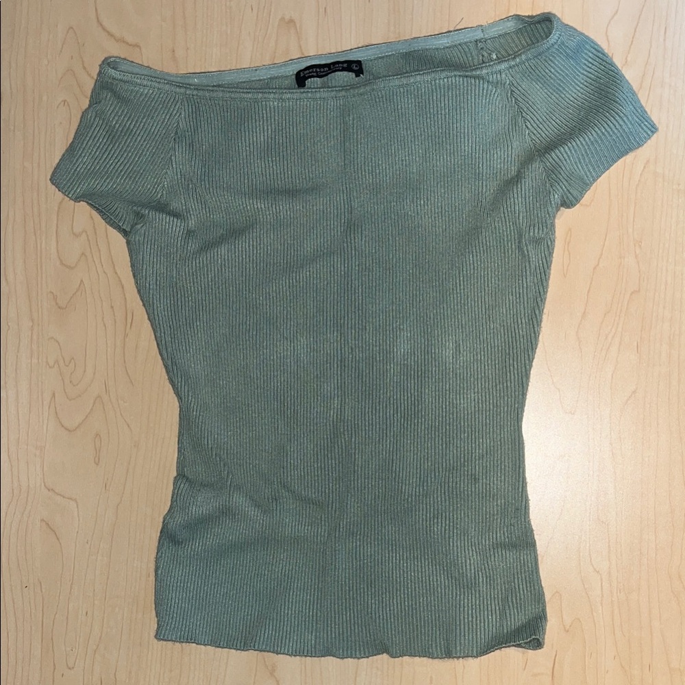 Green Off-Shoulder Ribbed Top